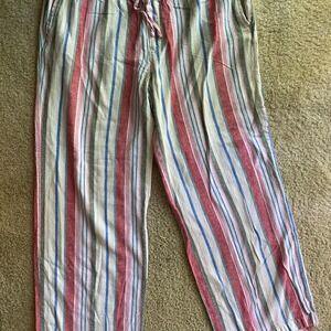 Old Navy Pants Sz L Multicolor Striped Linen Blend Drawstring Relaxed Beach Boho